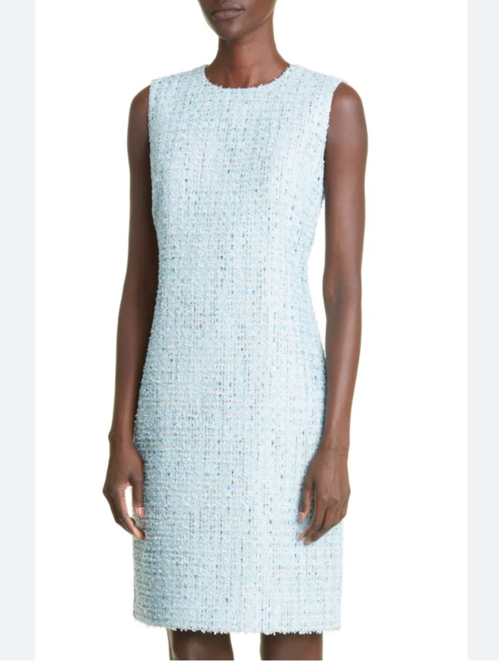 St. John Light Blue Tweed Midi Sheath Dress